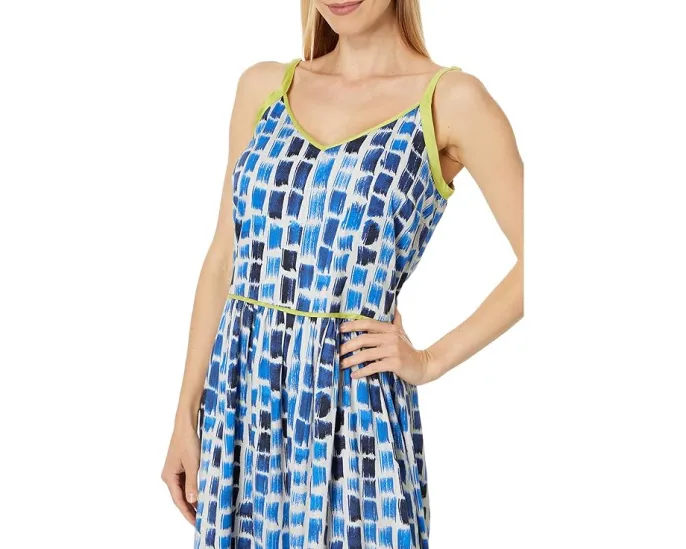 Платье макси NIC+ZOE Brushstroke Blues с принтом и ярусами