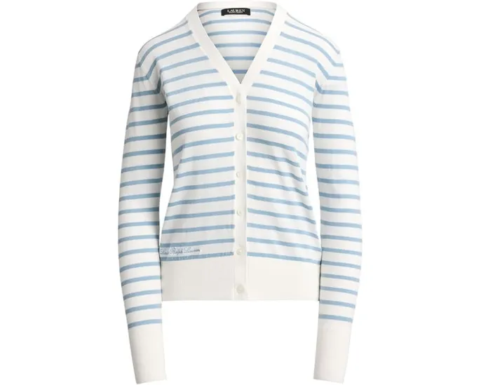 Полосатый хлопковый кардиган с V-образным вырезом от Lauren Ralph Lauren