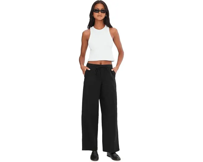 Stretch Poplin Wide Leg Pants