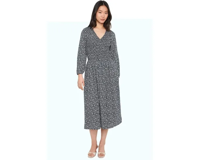 Платье миди Smocked с V-образным вырезом и длинным рукавом Madewell
