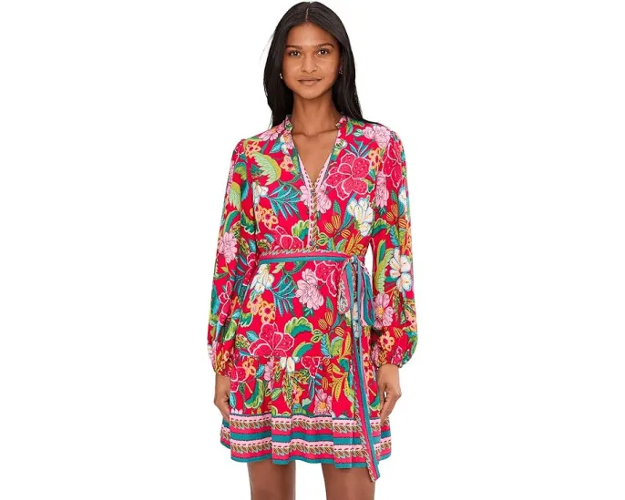 Короткое платье Short Printed Rayon с поясом на завязках от Adrianna Papell