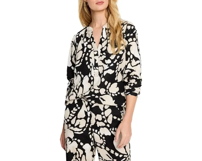 Рубашка NIC+ZOE Evening Petal из льняной ткани с V-образным вырезом