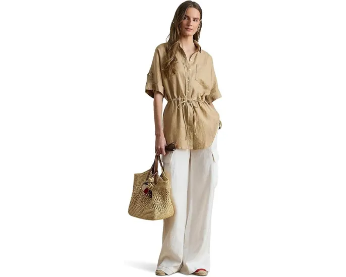 Туника Linen Roll-Tab Sleeve Tunic из льна с завязками Lauren Ralph Lauren