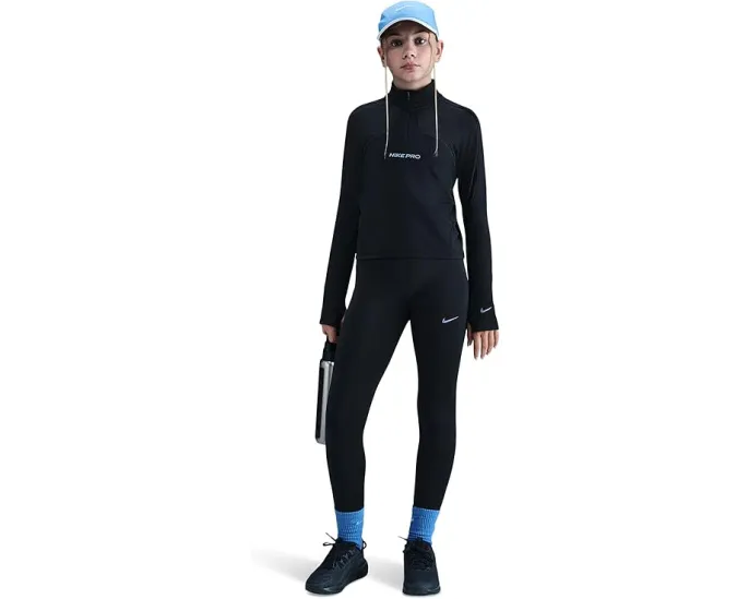 Детские леггинсы Nike Kids Pro Dri-FIT с блестящими акцентами и сетчатыми вставками