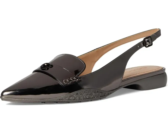 Балетки Carrie с острым носком из металлизированной кожи COACH на регулируемой пряжке