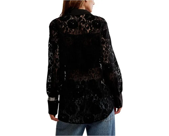 Блуза Free People Faith с кружевными вставками и классическим воротником