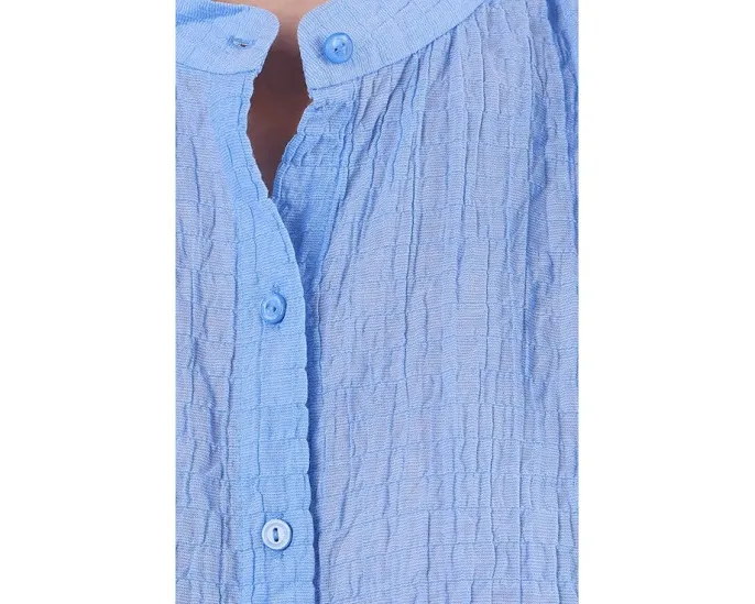 Рубашка Cotton Microstripe Eileen Fisher с воротником мандарин