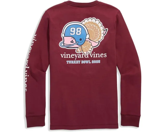 Длинная футболка Vineyard Vines Kids Football Turkey Whale с карманом для детей младшего и старшего возраста