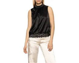 Топ Sanctuary Late Night Satin с воротником-стойкой и кружевной отделкой