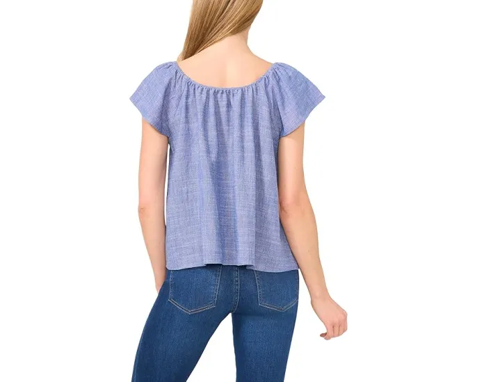 Блузка CeCe с запахом и рукавами фонариками из смеси льна