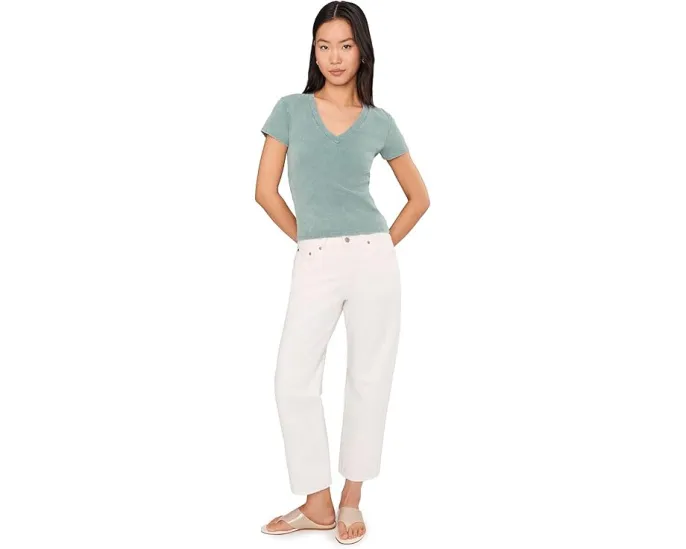 Топ Lilla P с V-вырезом и рукавами-крылышками из состаренного на солнце рубчика