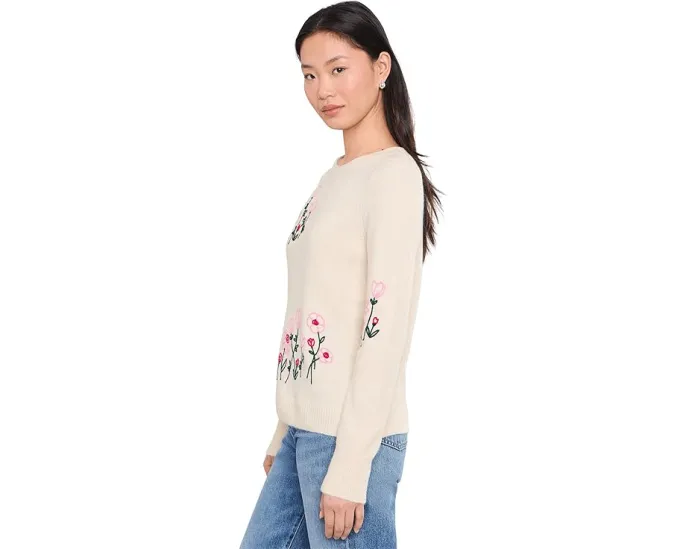 Свитер CeCe с длинными рукавами и цветочной вышивкой