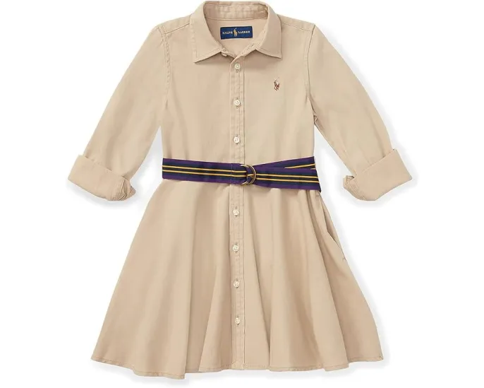 Платье-рубашка Polo Ralph Lauren из хлопка чинос с поясом для маленьких девочек