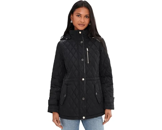 Стеганая куртка с капюшоном и кожаными вставками MICHAEL Michael Kors