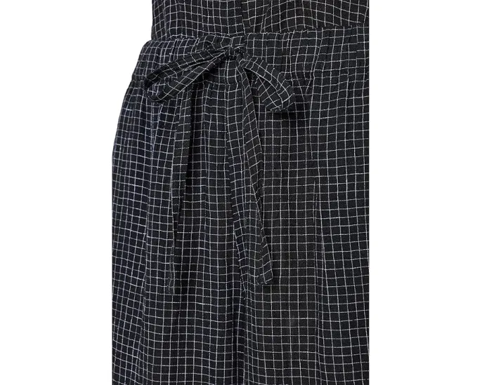 Puckered Organic Linen Grid Wide Ankle Pants