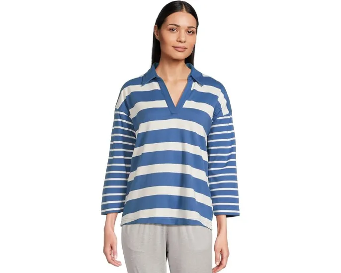 Поло L.L.Bean Heritage Mariner с разрезным воротником и рукавом три четверти в полоску