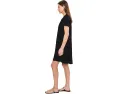 Short Sleeve Shirred Split-Neck Dress