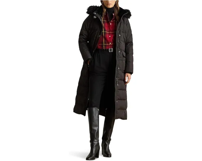Пуховик maxi длины Ff Trim Puffer 50/50 45 Lauren Ralph Lauren с меховой отделкой