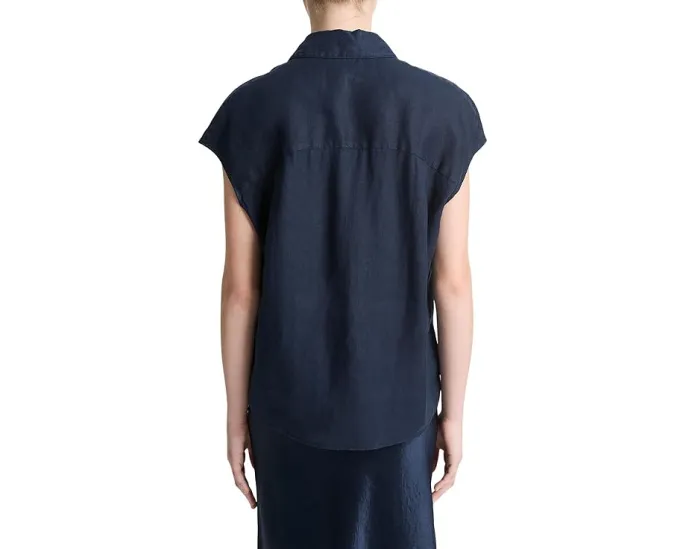 Блуза Vince с коротким рукавом и пуговицами из льняного джерси