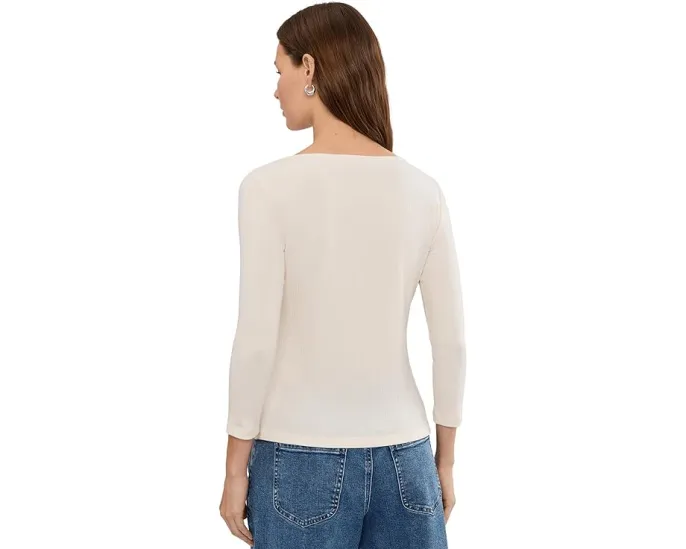 Футболка Lauren Ralph Lauren Petite из хлопкового рибаны с лодочкой и вышивкой