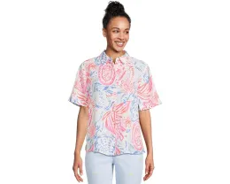 Lilly Pulitzer Блуза Ridoc из льна с коротким рукавом и свободным кроем