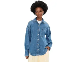 Free People Джинсовая рубашка Ashley We The Free с рукавами баллон