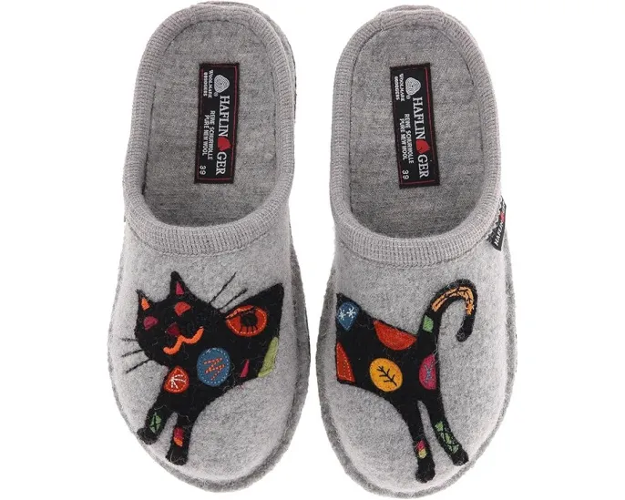 Тапочки Haflinger Sassy из вареной шерсти с аппликацией котенка