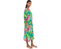 Natori кафтан Tropic Crinkle Windowpane в клетку
