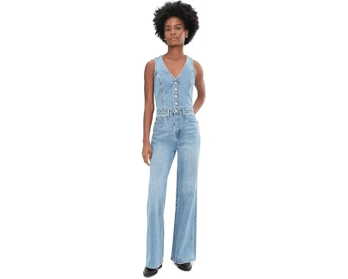 Levi's Denim Vest Wideleg Jumpsuit комбинезон без рукавов с широкими брючинами и V-образным вырезом