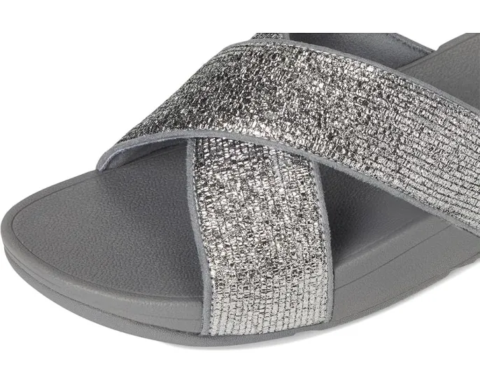 Сандалии Lulu Crinkled-shimmer Cross Slides от FitFlop с блестками