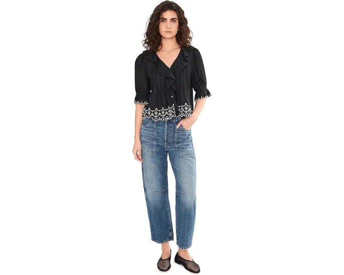 Блуза Madewell с рюшами и рукавами фонариками на пуговицах