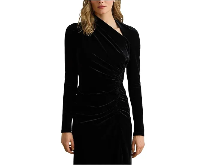 Платье Lauren Ralph Lauren асимметричное из вельвета с драпировкой