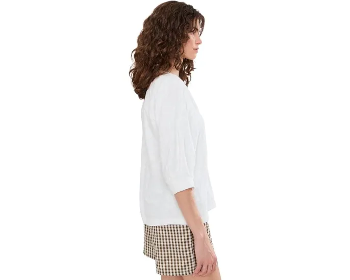 Топ NIC+ZOE NZT Lace Knit с разрезом и кружевной вязкой