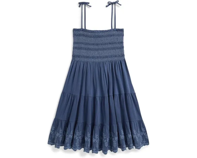 Smocked Eyelet Cotton Jersey Dress (Big Kid)