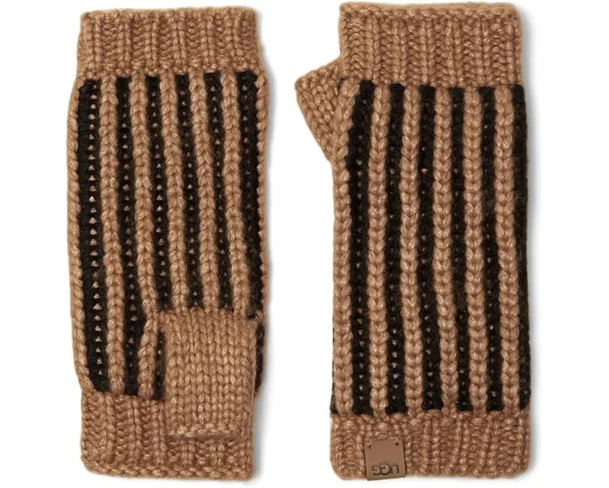 Толстые вязаные перчатки UGG с плетеным узором и нашивкой бренда