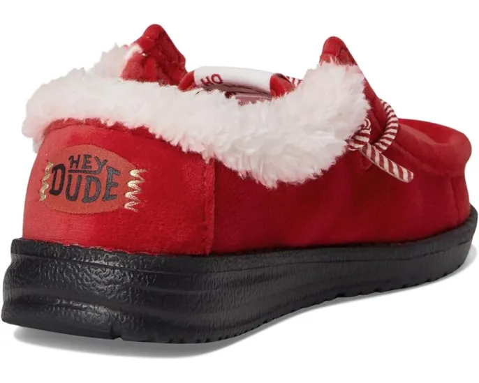 Лоферы Hey Dude Kids Wally Santa Claus для малышей с искусственным мехом и эластичной шнуровкой