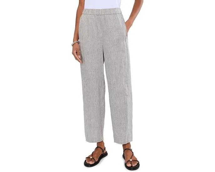 Striped Organic Linen Sheen Ankle Lantern Pants