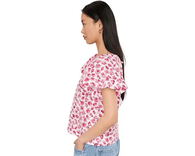 Топ CeCe с коротким рукавом реглан и замочной скважиной спереди из хлопка