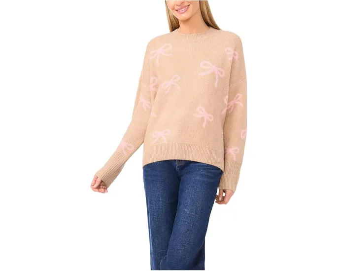 Свитер CeCe с круглым вырезом и жаккардовым узором в виде ленты