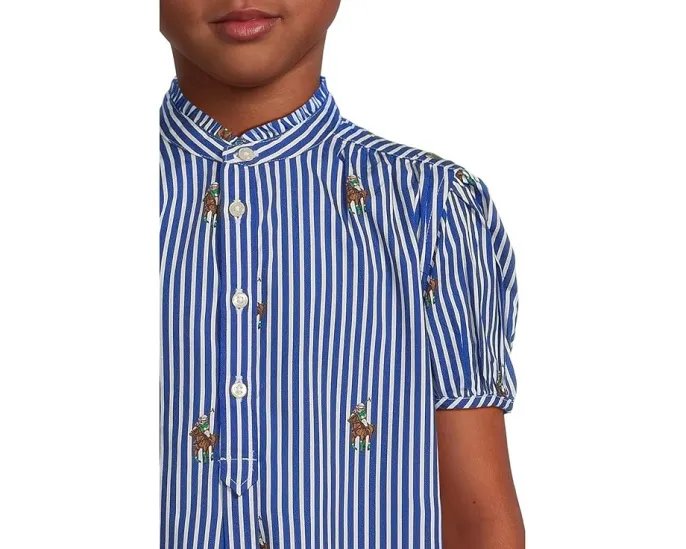 Платье Polo Bear из полосатого хлопкового поплина для малышей и младших детей