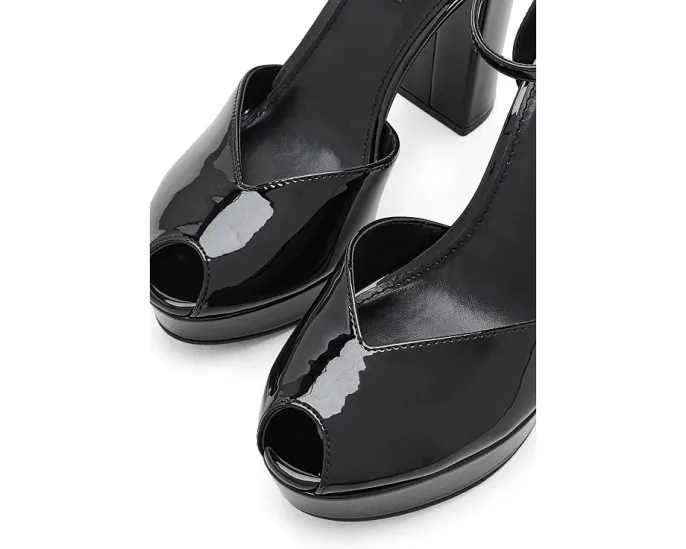 Лодочки Nine West Keela с блочным каблуком глянцевые лакированные черные