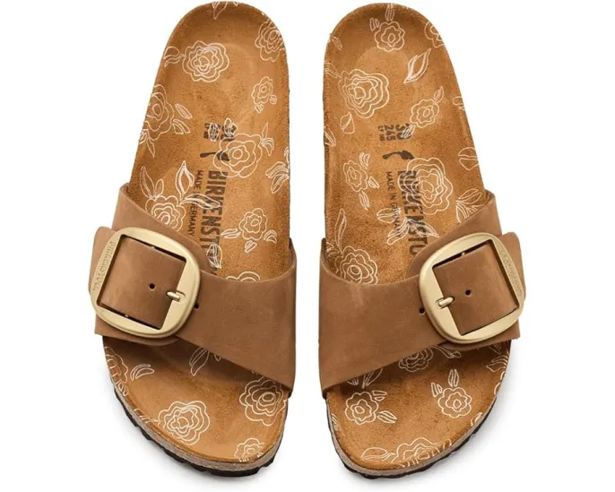 Birkenstock сандалии Madrid Big Buckle с цветочным принтом на стельке из нубука Mink