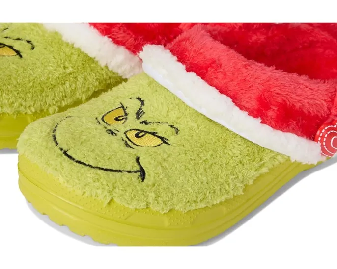 Теплые детские сабо Crocs Kids с подкладкой в стиле Гринча