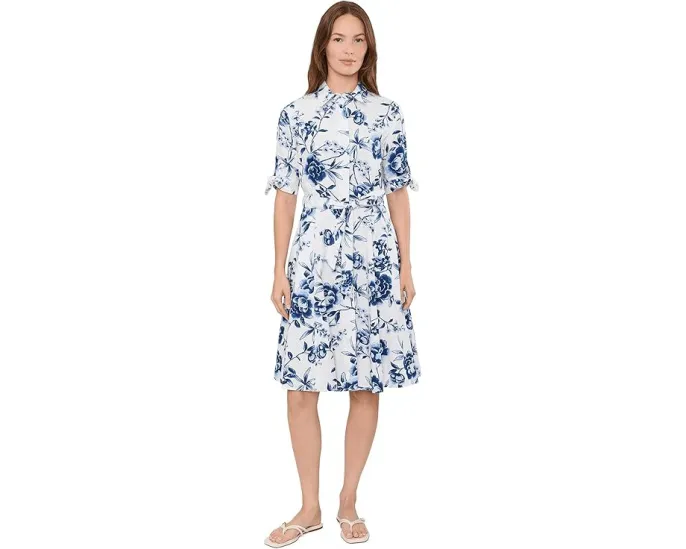 Платье Calvin Klein A-силуэта из хлопка с коротким рукавом и цветочным принтом
