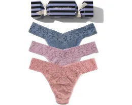 Трусы танга Hanky Panky Signature Lace Low Rise 3 шт с хлопковой ластовицей
