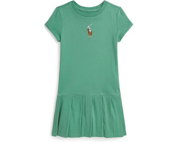 Платье из хлопкового джерси с плиссированной юбкой и большим пони Polo Ralph Lauren Kids