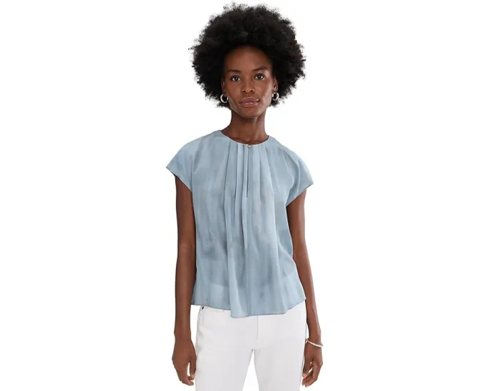 Блузка Vince Gathered Cap Sleeve Blouse из шелка крепдешин с омбре