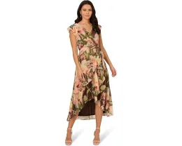 Adrianna Papell платье миди с цветочным принтом на шифоне и асимметричным подолом