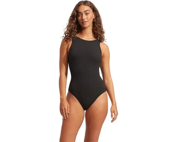 Цельный купальник Seafolly Sea Dive с высоким горлом и шнуровкой на спине
