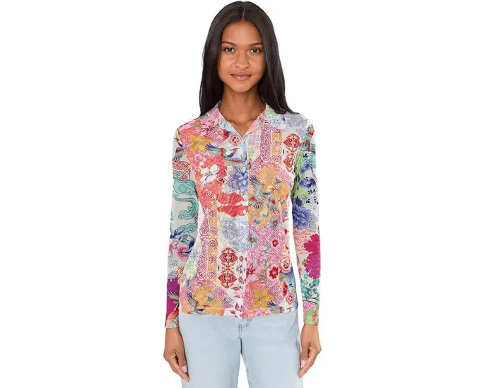 Johnny Was Блуза из сетки с застежкой на пуговицы